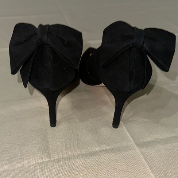 Talbots Black Stiletto Heels Classic Suede Pumps w/ Bows Size 8 - Picture 4 of 10